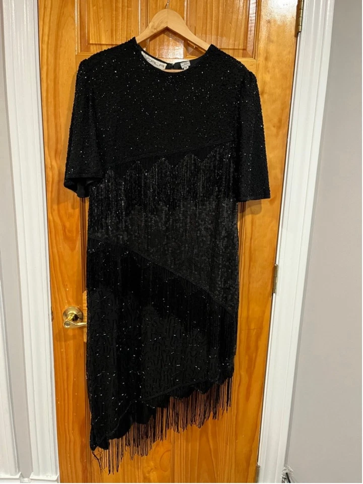 Scala плюс размер 1 X черный бисером коктейль блестки бахрома платье Flapper стиль - Изображение 1 из 4
