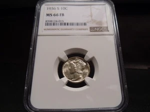 1936-S MS66 Mercury Dime NGC Certified Gem - White/Faint Gold Hue - Picture 1 of 8