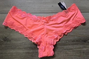 NWT Vintage Victoria's Secret Orange Silky Satin Lace Cheeky Panties Bows M - Picture 1 of 3
