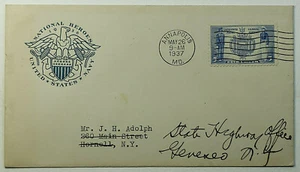1937 FDC National Heroes US Naval Academy Eagle & Shield Cachet SC #794 - Picture 1 of 2