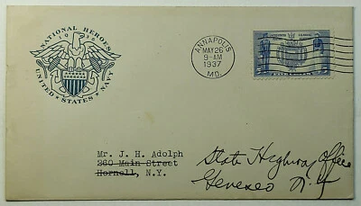 1937 FDC National Heroes US Naval Academy Eagle & Shield Cachet SC #794 - Image 1 of 2
