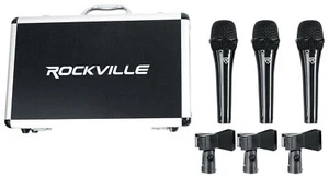 Rockville TC PRO Triple Black Confezione da 3 Microfoni Vocali/Strumenti/DJ Cablati in Metallo - Foto 1 di 8