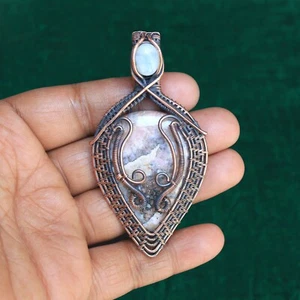 Geschenk für Braut Kupferdraht Verpackung Anhänger Rhodochrosit Edelstein Schmuck NK580 - Bild 1 von 10