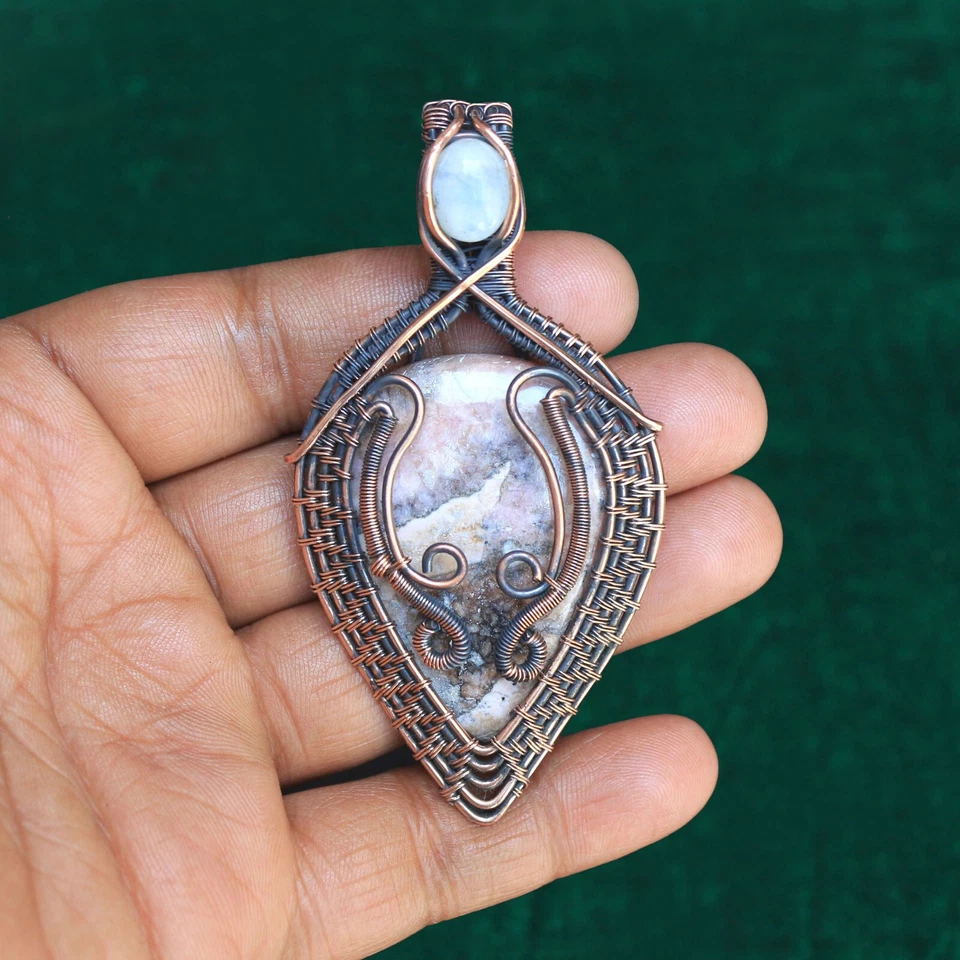 Regalo para novia alambre de cobre colgante rodocrosita piedras preciosas joyería NK580 Foto 1 de 4