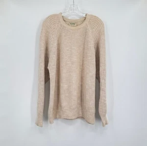L.L. Bean Mens Ivory Cable Knit 100% Cotton Crew Long Sleeve Sweater Sz L - Picture 1 of 5