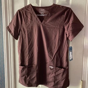 CHEROKEE WORKWEAR REVOLUTION WOMENS ESPRESSO BROWN SCRUBS TOP WW620 sz SMALL NWT - Picture 1 of 7