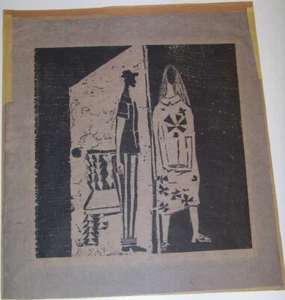 Vintage Black and Tan Signed Katz Abstract Lithograph of a Man and Woman - Picture 1 of 9