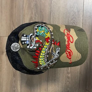 Ed Hardy Men's Cap Khaki Snake Embroidery Adjustable Casual Fashion Hat Casual - Picture 1 of 7