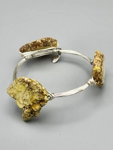 Seaside Susie Yellow Dyed Howlite Stone Slab Wrapped Silver Tone Wire Bracelet - Picture 1 of 12