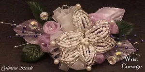 Lavender Lilac Wedding Corsage, Boutonniere Pin On or Wrist, Prom Beaded Lily - Picture 1 of 9