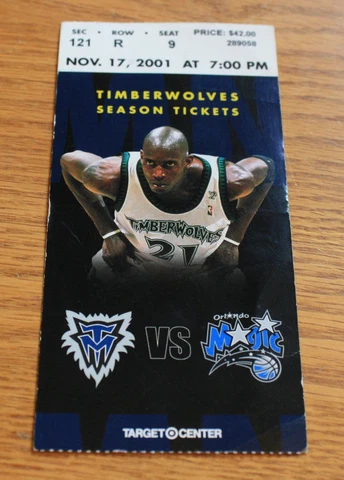 Minnesota Timberwolves Ticket Stub - November 17 2001 - Kevin Garnett Cover