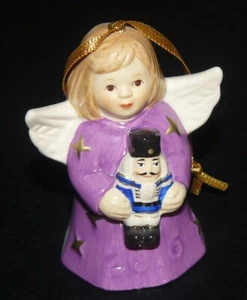 2016 Goebel Bell Christmas Ornament Lavender Purple Angel Holding Nutcracker - Picture 1 of 3