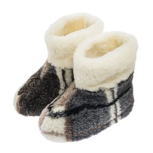 HERREN LAMMFELL HAUSSCHUHE MIT MERINOWOLLE IN GROSS KARIERT - Bild 1 von 5