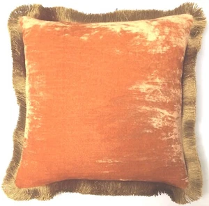 ANKE DRECHSEL Pillow PLAIN Gold Fringe Tangerine Silk Velvet Kissen Orange - Bild 1 von 7