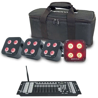 Rockville 4 PACK MINI IR4 Black DJ/Party Wash Lights+App+Wireless DMX Controller - Image 1 of 4