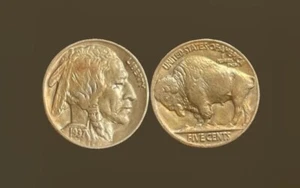 1937 P Buffalo Nickel in AU Almost Uncirculated Condition - Bild 1 von 1