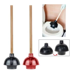 2 Heavy Duty Toilet Plunger 19" L Wooden Handle Double Layer Rubber Flange Pump - Picture 1 of 5