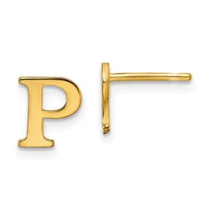 925 Sterling Silver Gold Plated Letter P Initial Stud Earrings - Picture 1 of 5