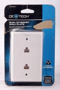 Dual Ethernet data port Cat5 Wall Plate White CE Tech Cat5e - Picture 1 of 2