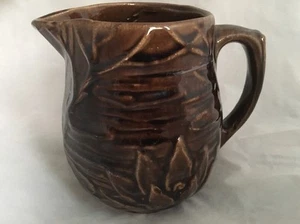 Early Mc Coy Mccoy Pottery Brown Glaze Lotus Water Lily Flower Small Jug Pitcher - Picture 1 of 3