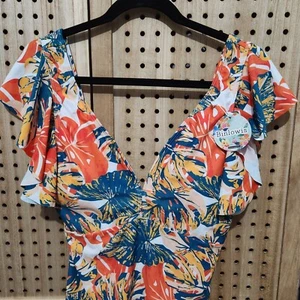 Binlowis Deep V Neck Flounce One Piece Swimsuit Ladies Floral Plunging Beachwear - Picture 1 of 3