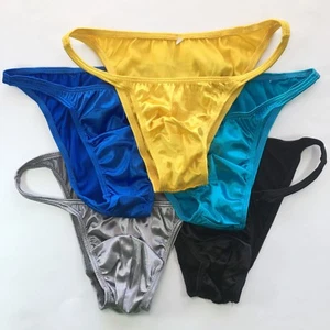 K377 Y Sexy Mens String Bikini String Narrow Shiny Satin Knit - Imagen 1 de 23