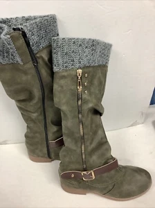 Damen-Reiterstiefel halbhoch kniehoch seitlicher Reißverschluss Wollnähte niedriger flacher Absatz - Bild 1 von 6