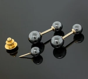 Vintage Tiffany & Co. Hematite Ball Cufflinks & Tie Tack Men's 14K Yellow Gold - Picture 1 of 9