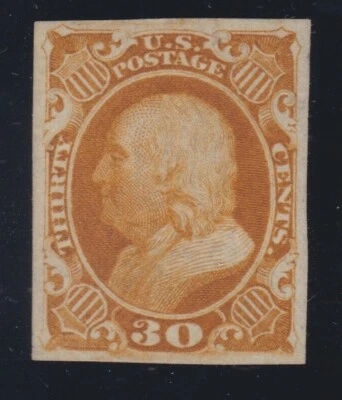 US 38P5 1860 30c Franklin Plate Proof on Stamp Paper PF Certs VF NGAI SCV $1500 - Image 1 of 3