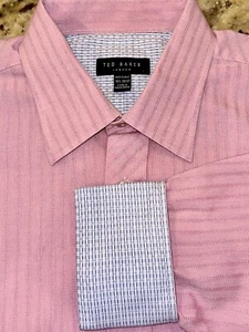 Ted Baker Men’s Pink Striped Long Sleeve Buttoned Dress Shirt Size 16.5 x 36/37 - Picture 1 of 3