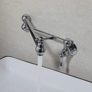 Grifo mezclador de lavabo de cocina grifo cromo macizo fregadero giratorio montado en la pared - Imagen 1 de 11