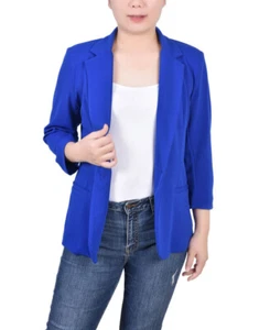 NY Collection Women's Petite 3/4 Sleeve Scuba Crepe Blazer - Picture 1 of 16
