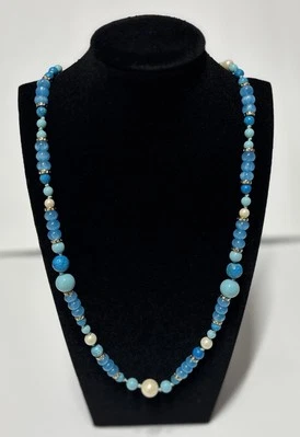 Collar estación Kate Spade Azure Allure azul turquesa cuentas imitación perla 33" usado en excelente estado Foto 1 de 4