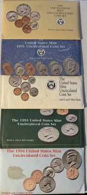 1990 1991 1992 1993 1994 U.S. Mint P & D Uncirculated Coin Sets OGP - Image 1 of 4