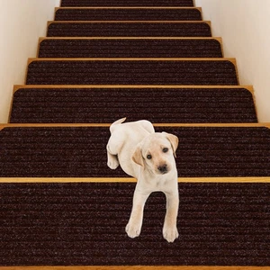 15 PCS Slip-resistant Stair Mats 30" x 8" Non-Slip Stair Treads Carpet Brown - Picture 1 of 12