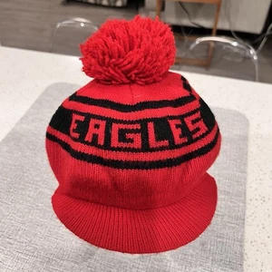 Cappello invernale vintage EAGLES in maglia con orlo e pom rosso nero stile sci anni '70/80 - Foto 1 di 5