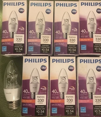 7-Philips 40Watt LED Light Bulb Dimmable, Medium Base,B12 Candle 330 Lumens - Image 1 of 4