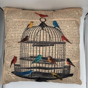 Retro Holiday Moose Bucks & Butterflies Birds Throw Pillow Cotton Linen Cover - Picture 1 of 4
