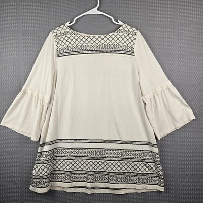 Top túnica J Jill para mujer color crema bordado plisado manga campana 3/4 talla L Foto 1 de 4