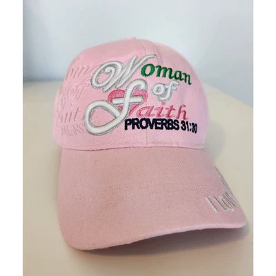 Pink Woman Of Faith Proverbs 31:30 Ball Cap Hat Embroidered USA Headgear Adj - Image 1 of 4
