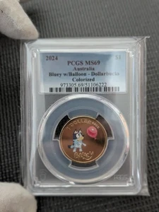 MS69 2024 BLUEY $1 DOLLARBUCKS COLORISED BLUEY PCGS Top Pop (1 Of 25) - Picture 1 of 2