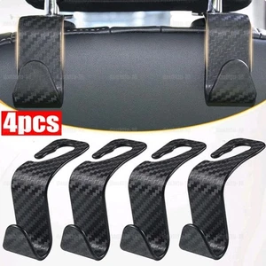 4x Portable Black Carbon Fiber Car Back Seat Headrest Storage Hooks Accessories - Picture 1 of 7