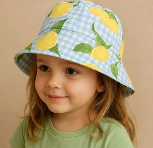 Neu mit Etikett Janie and Jack Mädchen Fischerhut mit Zitronen blau kariert - Bild 1 von 3