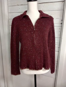 Crazy Horse Liz Claiborne Damen Pullover Medium burgund gesprenkelt Strick durchgehender Reißverschluss  - Bild 1 von 12