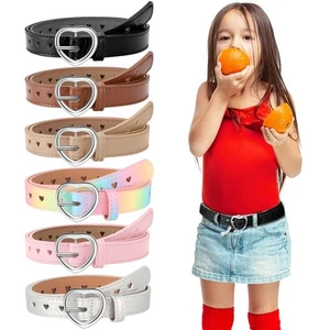 6 Pcs Girls Belt Size 6-12 Kids PU Leather Waist Belt Hollow Heart Design Met... - Picture 1 of 6