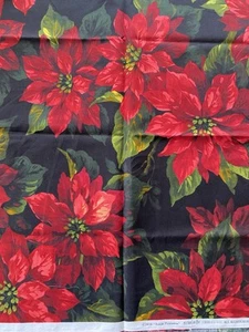 Michael Miller SCARLET POINSETTIA black w/ red cotton fabric 17x44 (cj-3059) - Picture 1 of 4