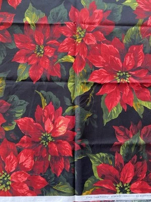 Michael Miller SCARLET POINSETTIA black w/ red cotton fabric 17x44 (cj-3059) - Image 1 of 4