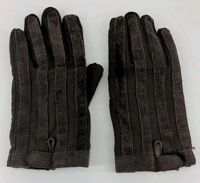 Luvas de condução femininas vintage Fownes grande mistura de náilon com couro forrado com destaque - Imagem 1 de 4