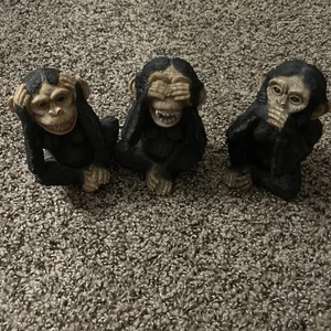 Vintage 3 Affen sehen, hören, sprechen Polyharz 5 Zoll Mit Zähnen - Bild 1 von 3