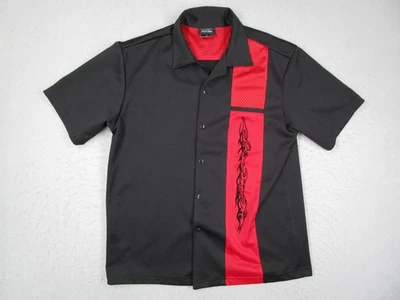 Anchor Blue Shirt Mens Medium Black Red Mesh Panel Bowling Button Front Made USA - Image 1 of 4
